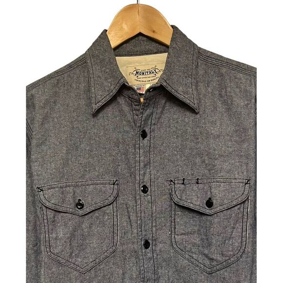 Monitaly Vintage Mens Size Small Button Front Shirt Western Pockets Blue USA euc - Picture 2 of 5